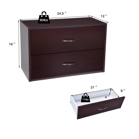 Costway 42679503 2 Drawer Dresser Horiztonal Organ...