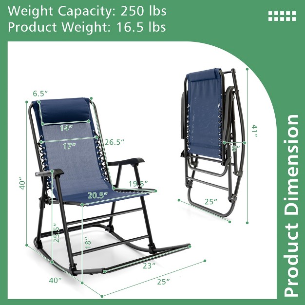 Costway Folding Zero Gravity Rocking Chair Rocker Porch Outdoor Patio Headrest Blue