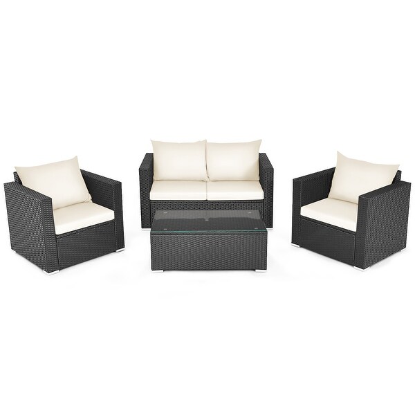 Costway 4PCS Patio Rattan Furniture Set Cushioned Sofa Chair Coffee