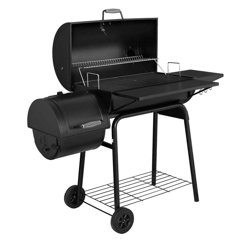 Royal Gourmet Charcoal Grill in Black with Offset Smoker and Side Table CC1830S