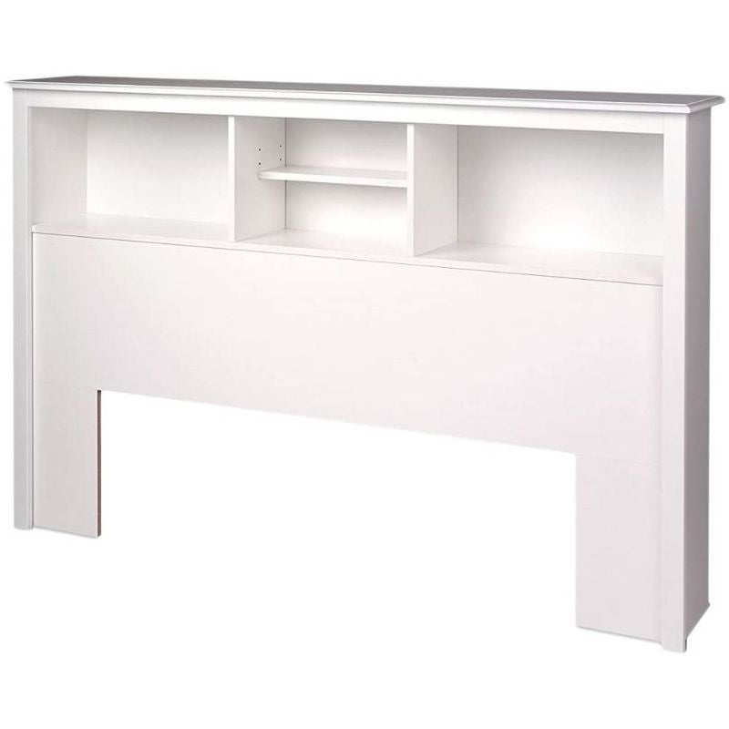 Full / Queen size Stylish Bookcase Headboard in White Wood Finish - - 34646957