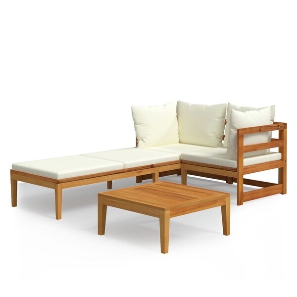 3 Piece Patio Outdoor Lounge Set with Cream White Cushions Acacia Wood