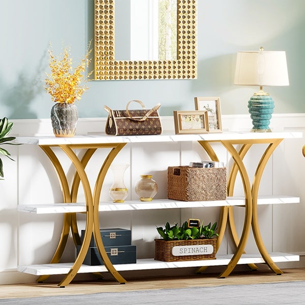 70.8 Inch Narrow Console Table with 3 Tier Shelves