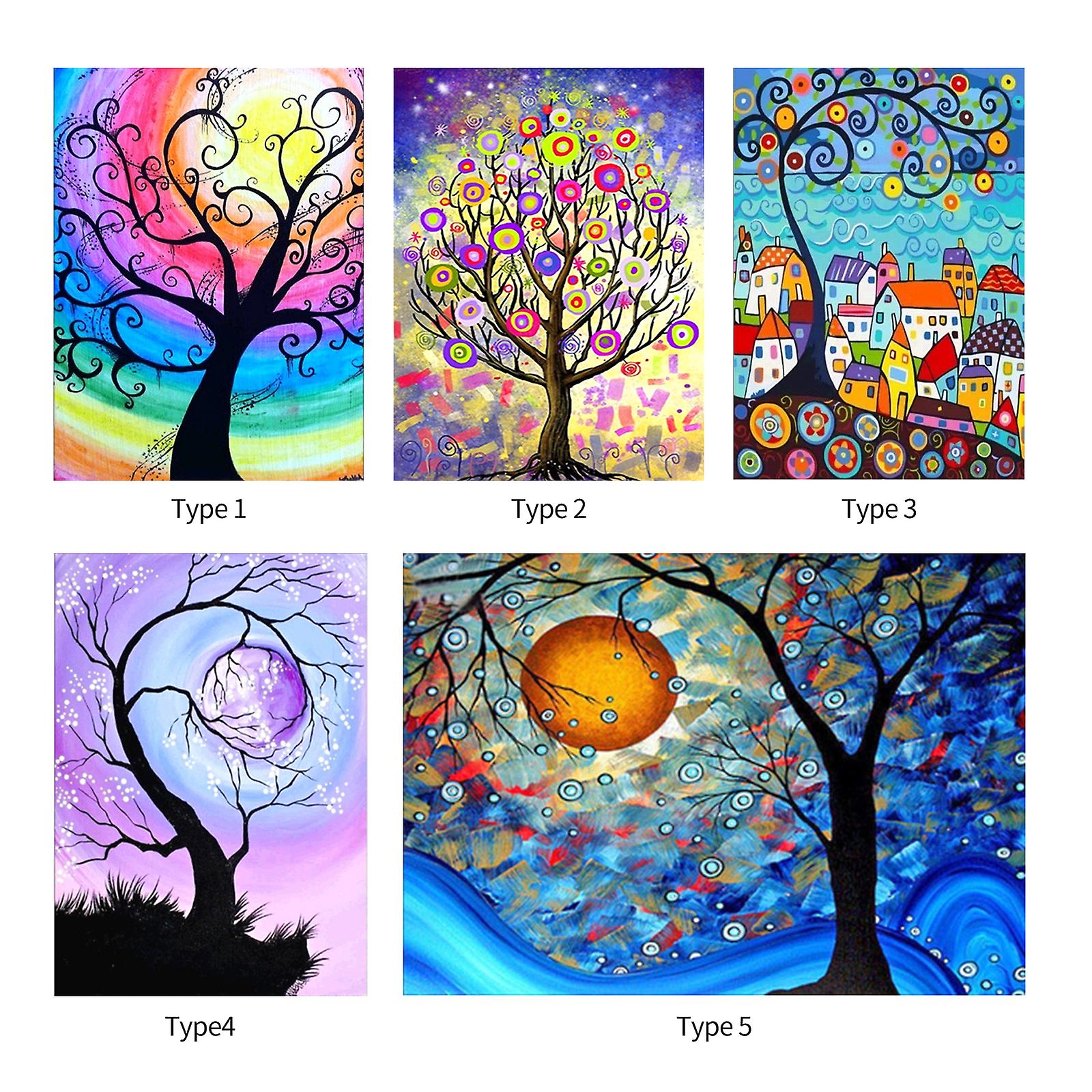 Type 2 12*16 Inch Trees Diy 5d Diamond Painting Kit Full Drill Diamond Painting Acrylic Rhinestone Mosaic Painting Craft Home Wall Decor Gift Frameles