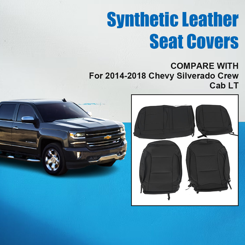 For 2014-2018 Chevy Silverado Crew Cab LT KATZKIN Style Black Seat Covers 15 16 17