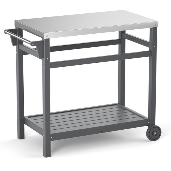 Outdoor Prep Cart Dining Table for Pizza Oven，Patio Grilling Backyard BBQ Grill Cart