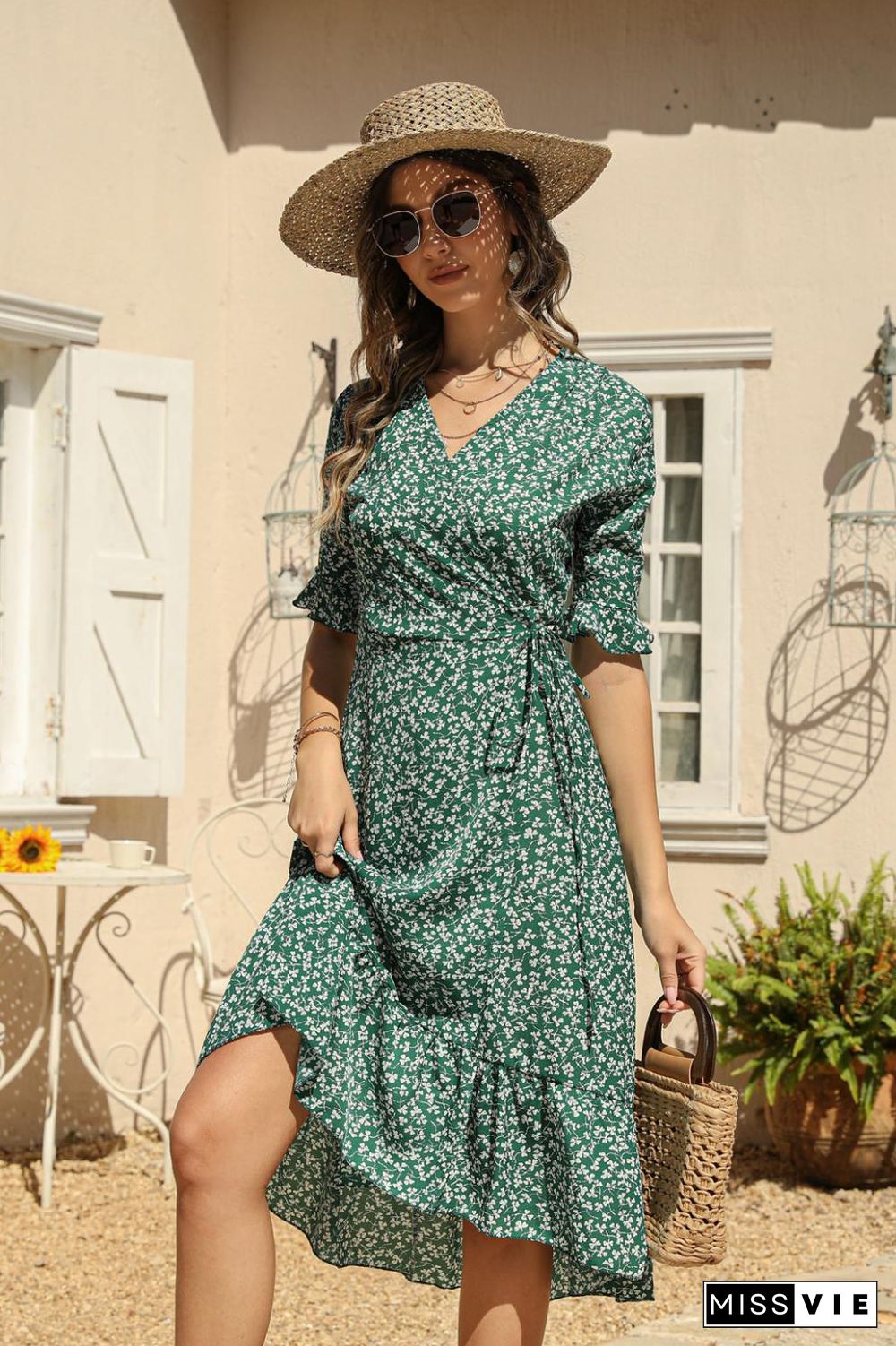 Trendy Point Print V-neck A-line Maxi Dresses