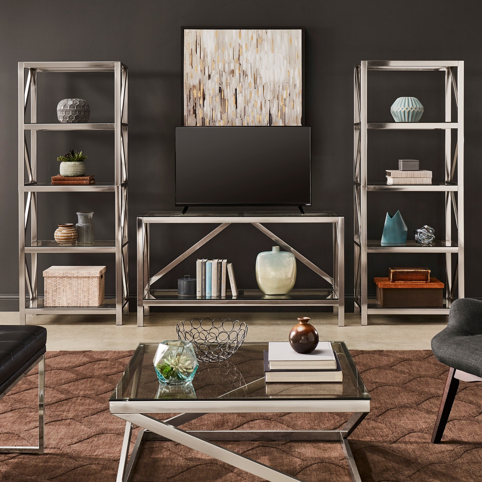 Brynn Brush Nickel TV Stand or Entertainment Center by iNSPIRE Q Modern