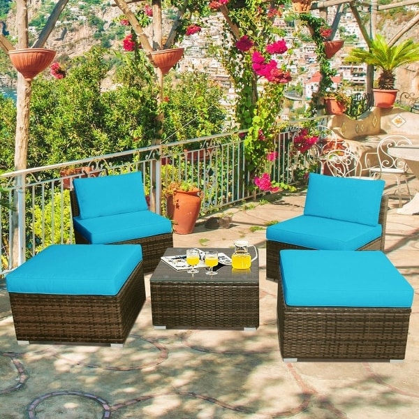 5 Pieces Wicker Lounge Chair Set with Washable Zippered Cushions