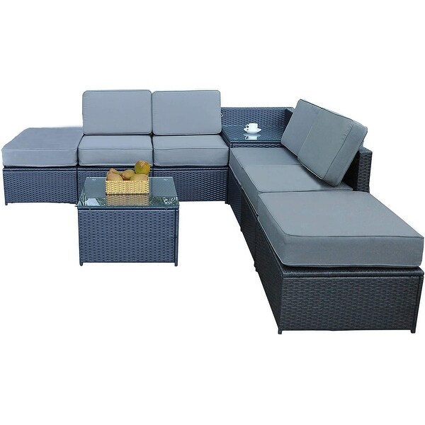 Mcombo Outdoor Patio Black Wicker Furniture Sectional Set 6085 8PC