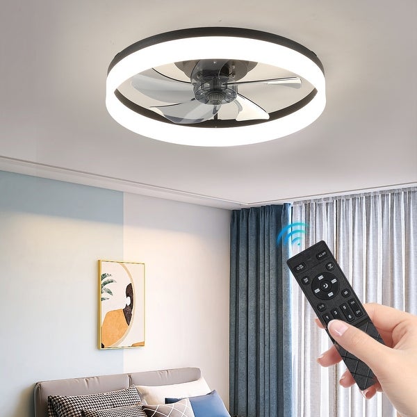 Oaks Aura 20in. Modern Low Profile Ceiling Fan with Light， Black Flush Mount Ceiling Fan with Remote for Bedroom Shopping - The Best Deals on Ceiling Fans | 41540736