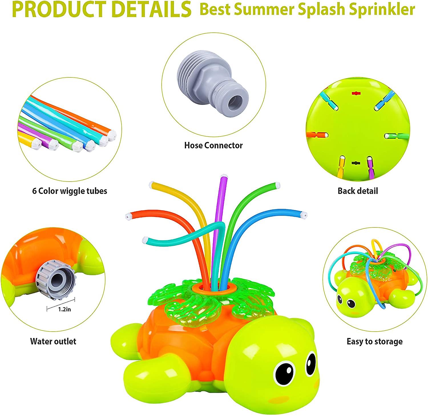 Miman Outdoor Sprinkler For Kids - Backyard Rotating Turtle Sprinkler With Swing Tube - Splashing Toy For Summer - Outside Garden Lawn Water Toys Gift