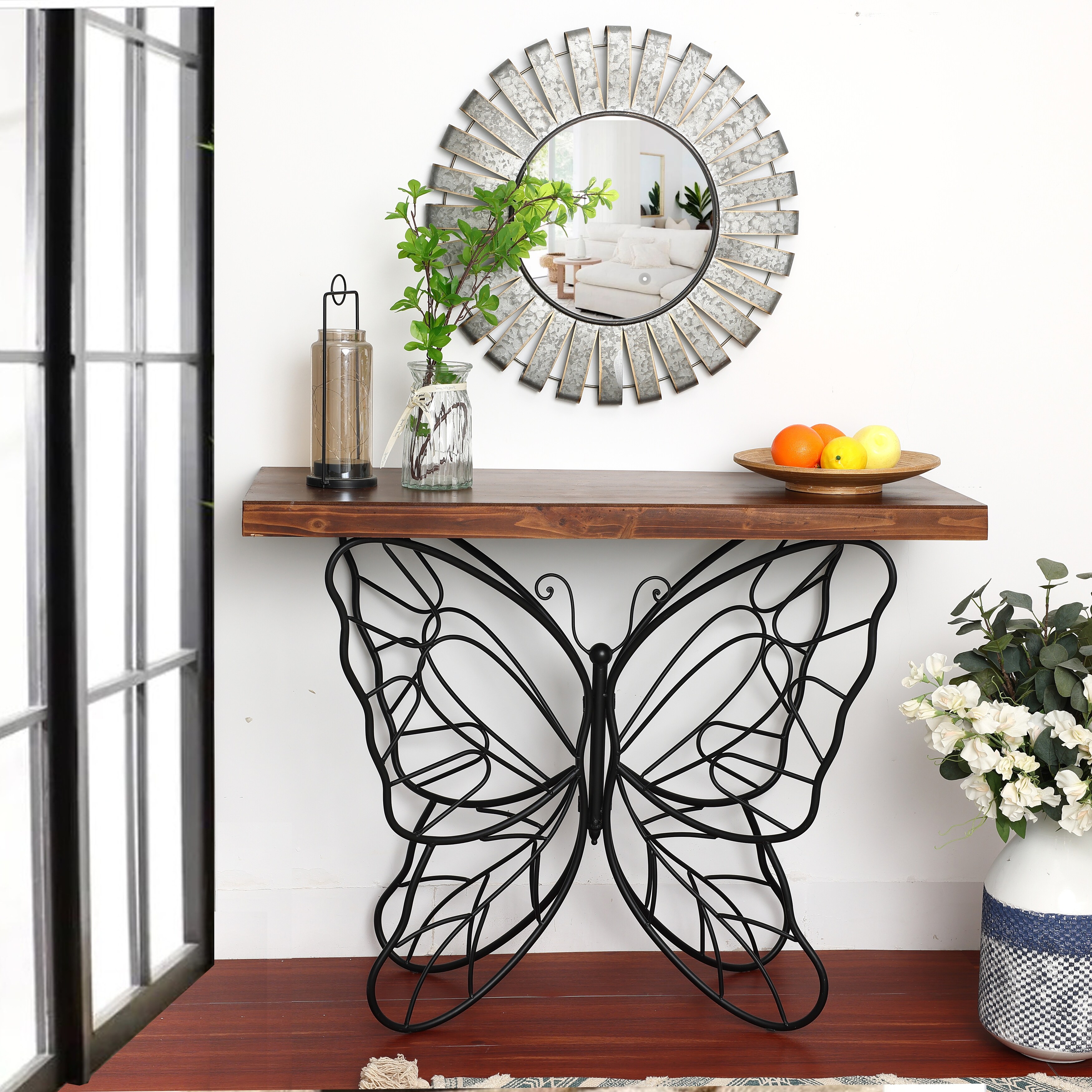 Butterfly Black and Brown Metal and Wood Accent Table - 31.25