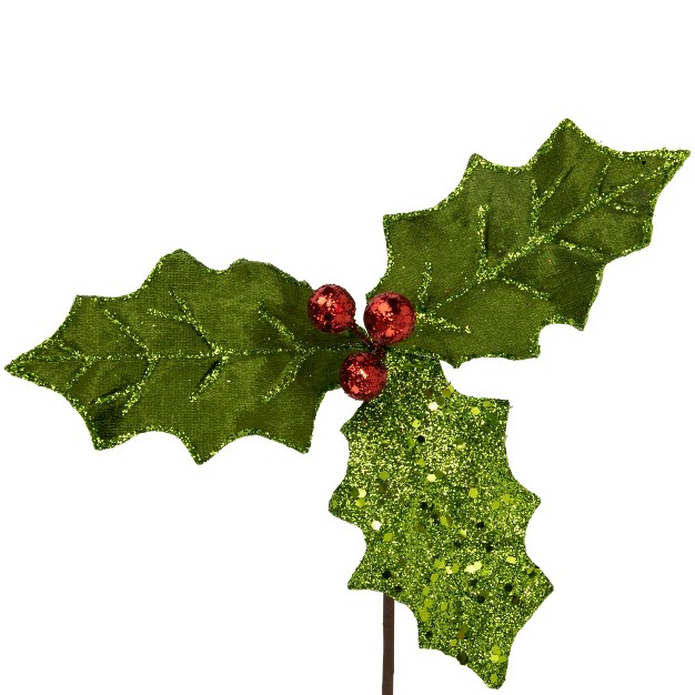 Glittered Holly With Berry Christmas Pick Spray