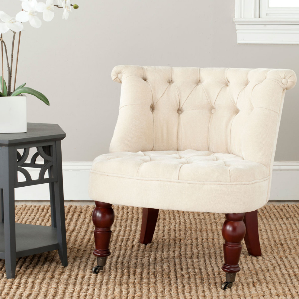 Roland Tufted Chair  Natural Cream   Traditional   Armchairs And Accent Chairs   by Rustic Home Furniture Deco  Houzz