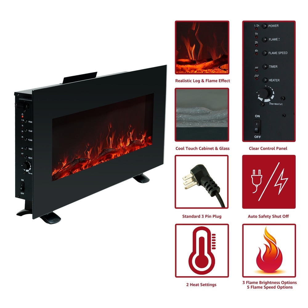 FLAME SHADE Wall Mounted Electric Fireplace Heater with Remote