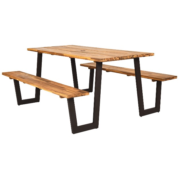 Costway Patented Picnic Table With 2 Benches 70 x27 x27 Dining Table Set With Seats And Umbrella Hole