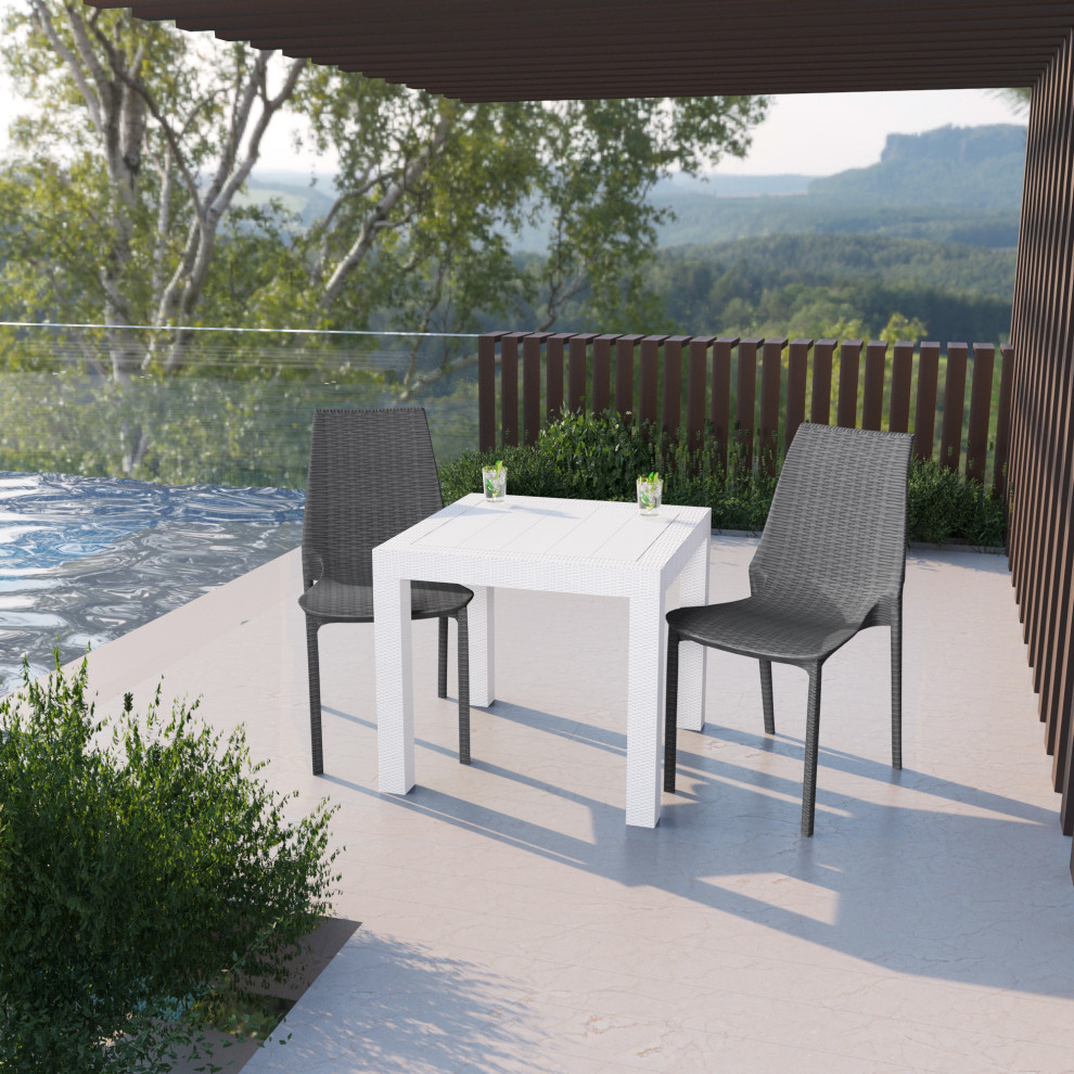 LeisureMod Kent Weave Design 3 Piece Outdoor Patio Dining Set   Midcentury   Outdoor Dining Sets   by LeisureMod  Houzz