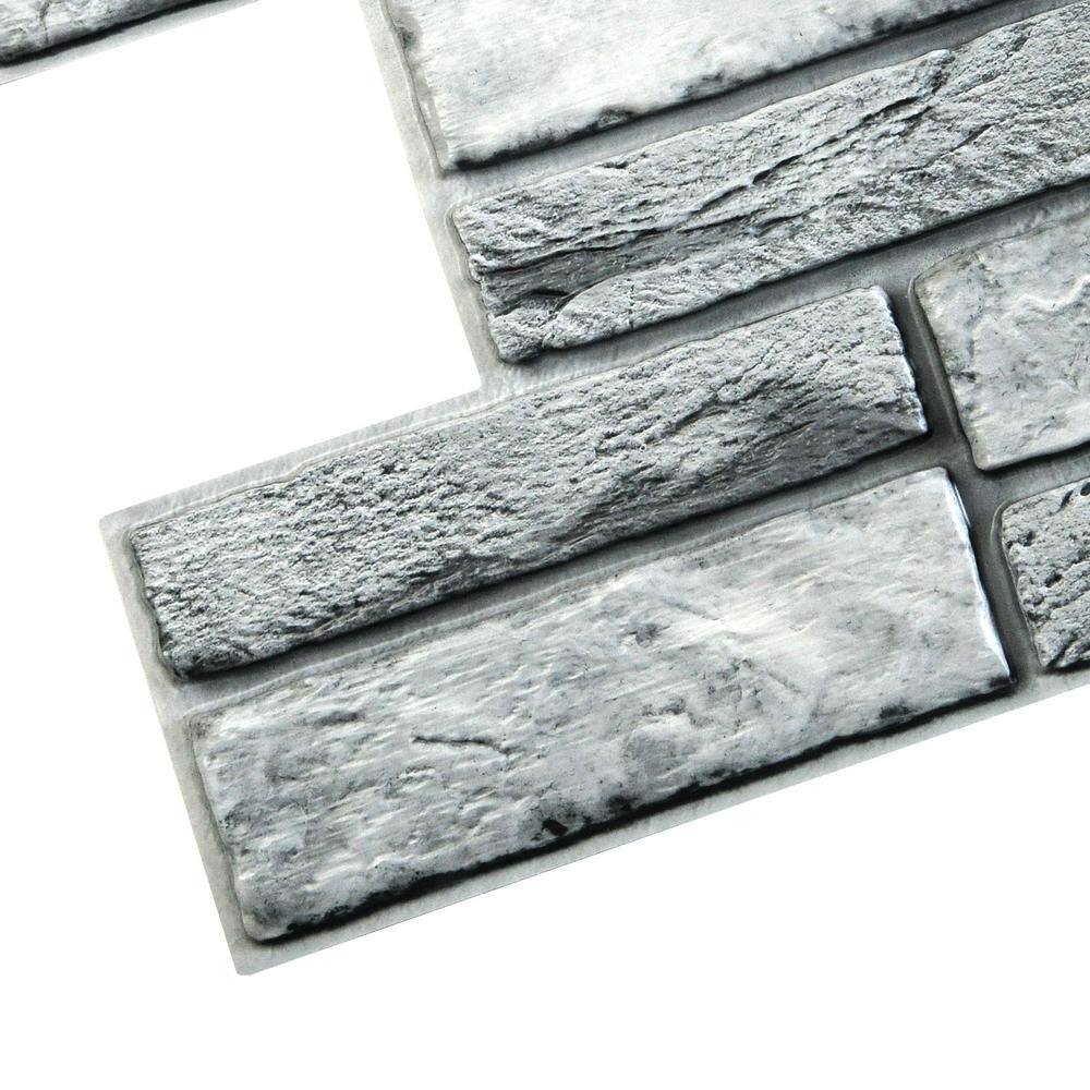 Dundee Deco 3D Falkirk Retro 1100 in. x 38 in. x 19 in. Grey Faux Old Brick PVC Decorative Wall Paneling (10-Pack) GRHDTP10019926-10