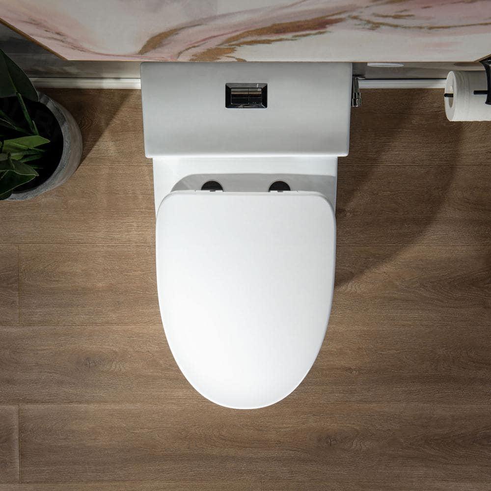 WOODBRIDGE 1piece 128 GPF Conserver High Efficiency Dual Flush AllinOne Toilet with Soft Closed Seat Included in White