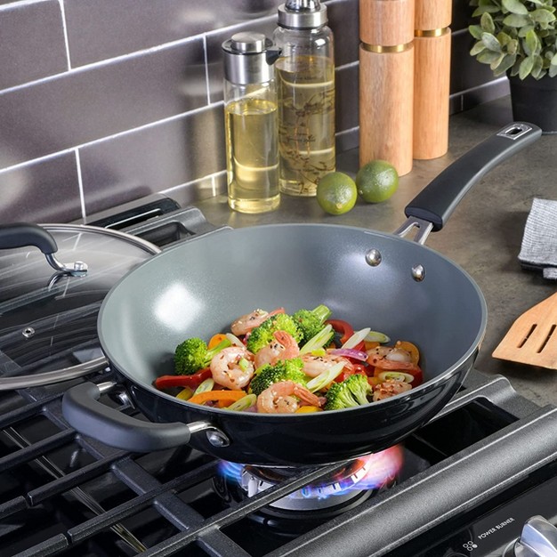 Kenmore Arlington 11 Inch Nonstick Aluminum Wok In Black Diamond