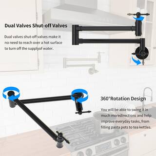 GIVING TREE Wall Mount Faucet Pot Filler Faucet with Double Lever Handle in Matte Black XLHDDOTU0145