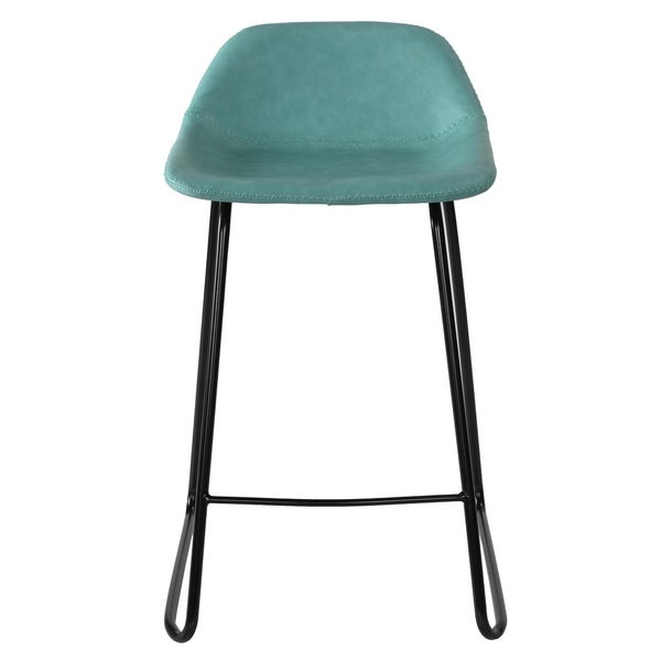 Cortesi Home Ava Counterstools in Aqua Blue Faux Leather (Set of 2) - 24