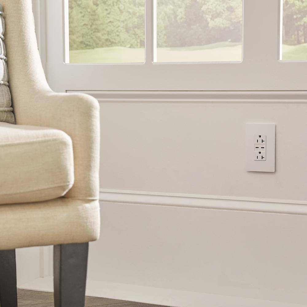 Legrand radiant 20 Amp 125-Volt Tamper-Resistant Duplex Outlet with Ultra-Fast PLUS Power Delivery USB CC White TR20USBPDW