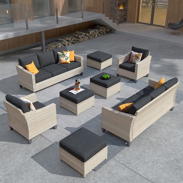 XIZZI 8Piece Outdoor Patio Furniture Rattan Wicker Conversation Set with Ottomans