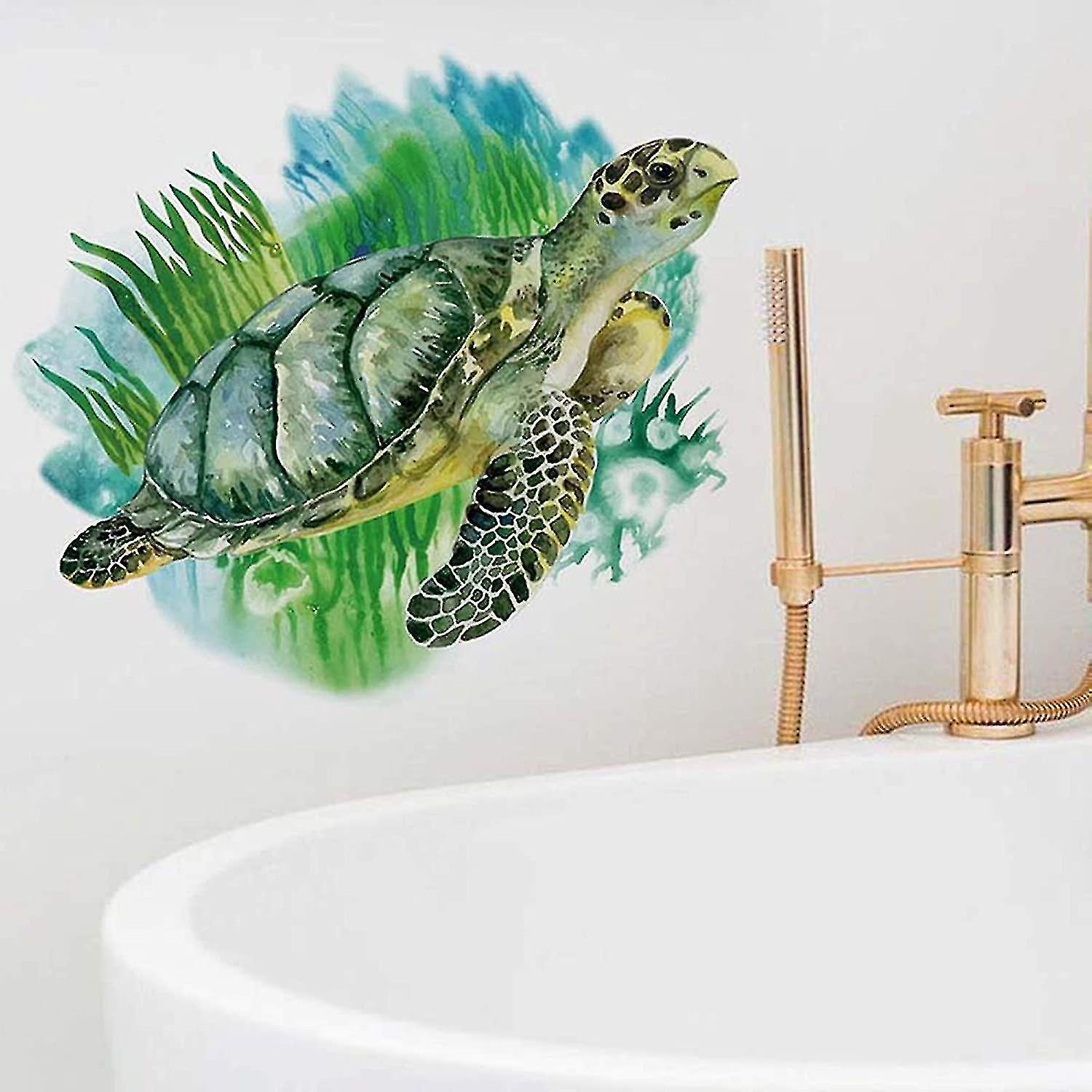 Lifelike Stickers Lovely Cute Green Sea Turtle Animal 3d Vinyl Bathroom Removable Wall Stickers Decals Art Decorations Decor For Baby Room Bedroom Pla