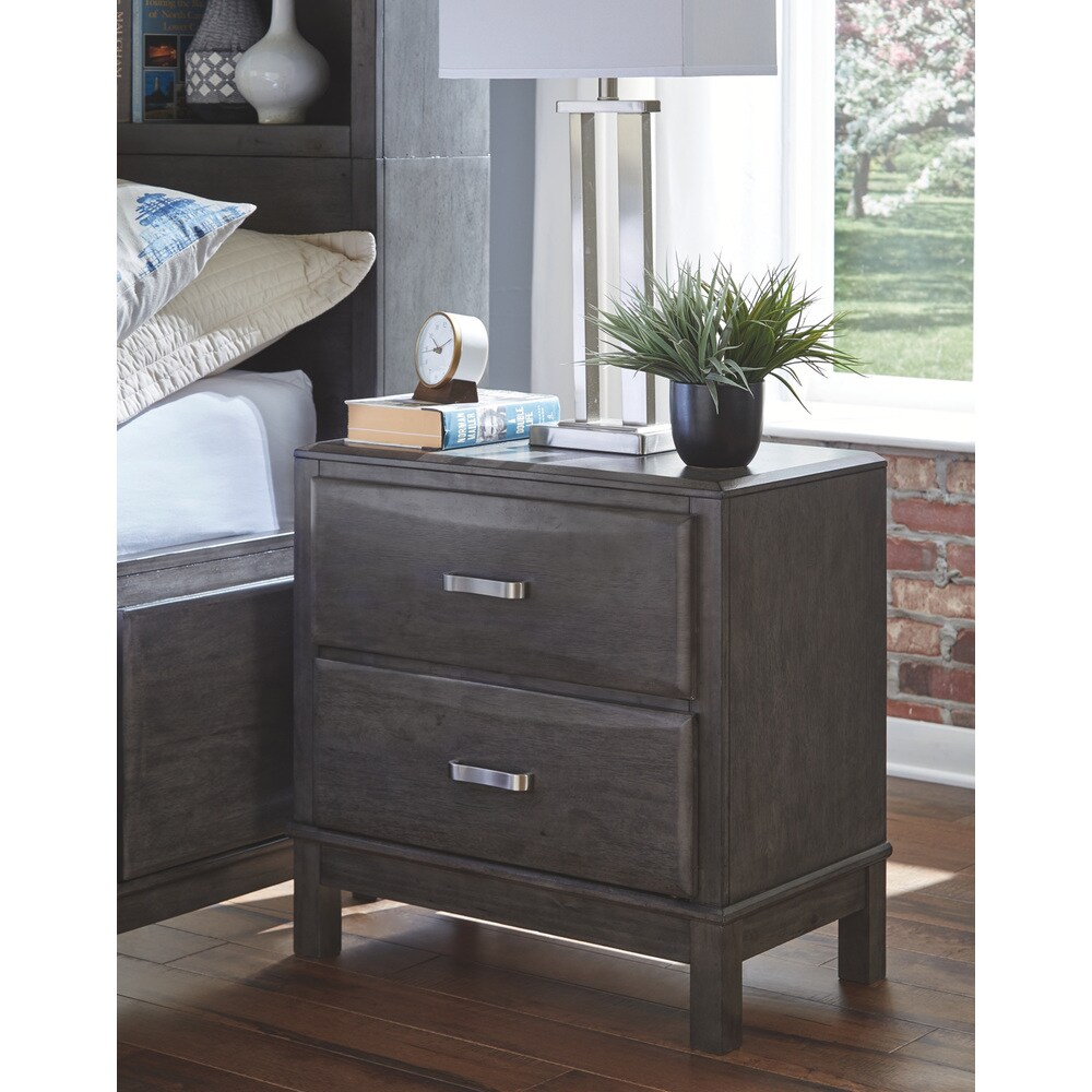 Caitbrook Two Drawer Night Stand   Contemporary Style   Gray