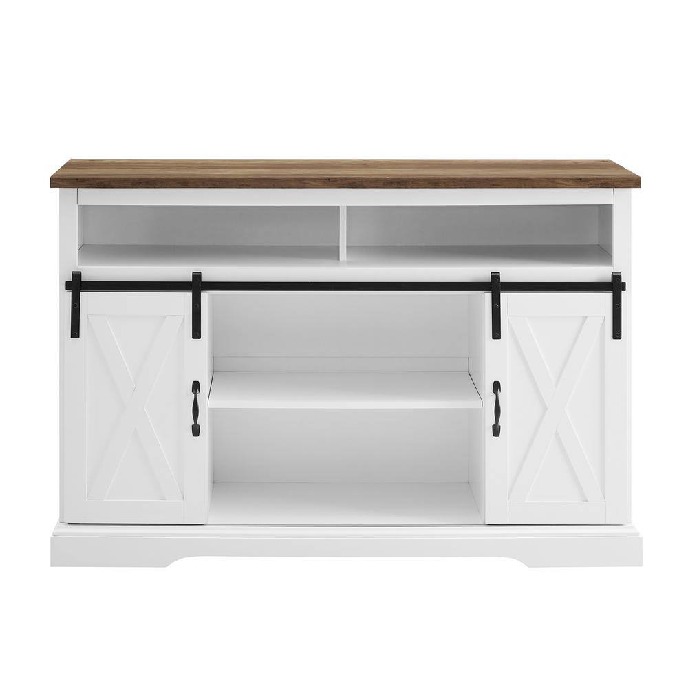 Walker Edison Furniture Company 52 in. White Reclaimed Barnwood TV Stand with storage Doors (Max tv size 58 in.) HD8400