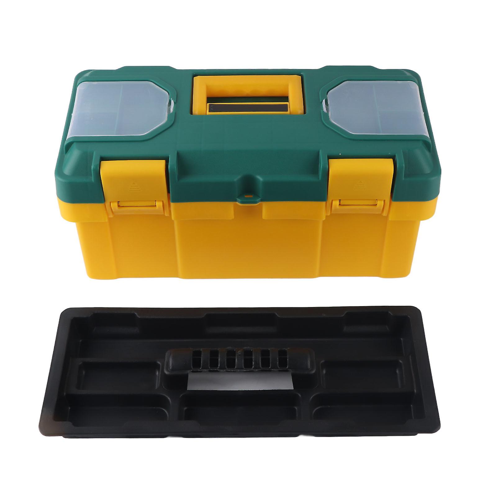 Hardware Tool Box Car Portable Storage With Removable Tray Small Parts Case Yellow + Green17in(40x20x19cm)