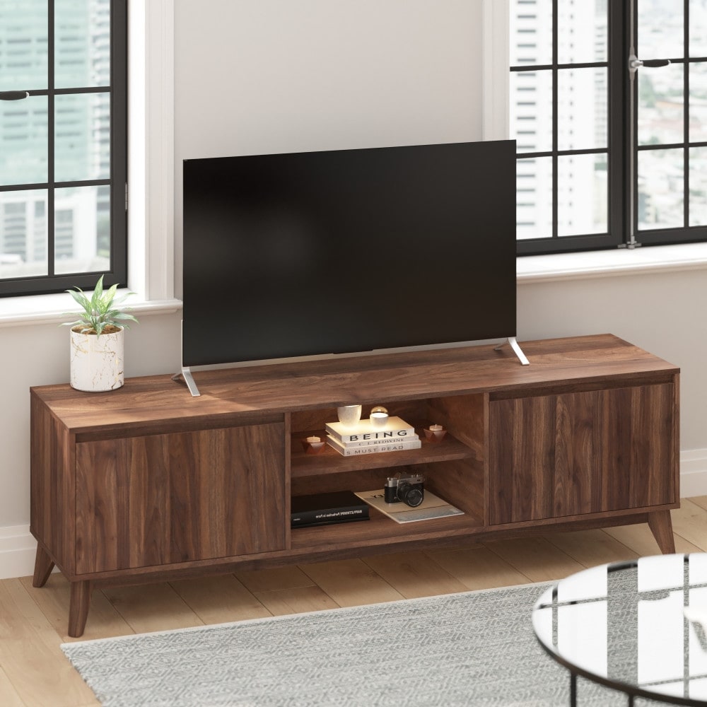 TV Stand with Adjustable Middle Shelf   Dual Soft Close Storage Doors