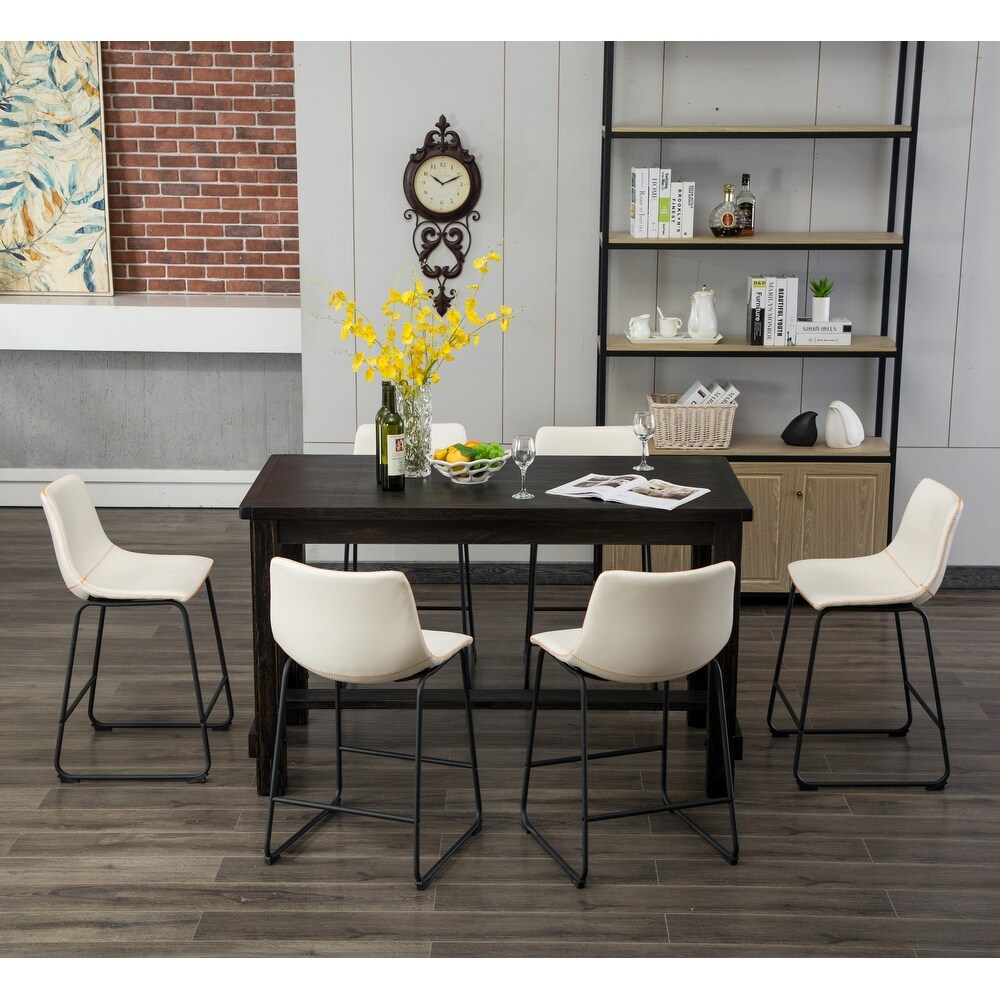 Roundhill Furniture Lotusville 7 pc. Counter height Black Wood Dining Set