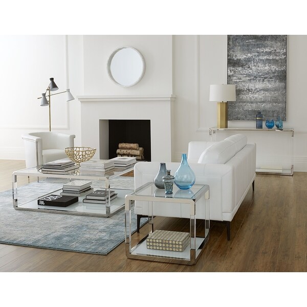 Jasper Square Coffee Table in White Glass and Polished Stainless Steel