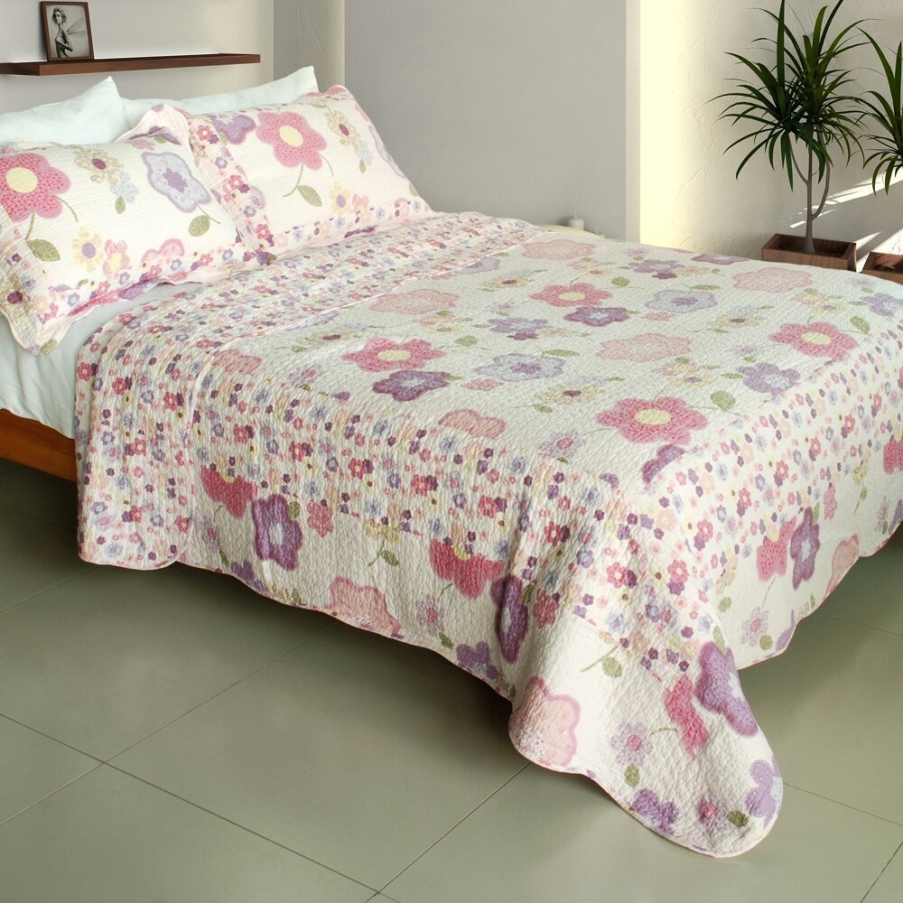 Affectation Style 100% Cotton 3PC Vermicelli Quilted Patchwork Quilt Set (Full/Queen Size)