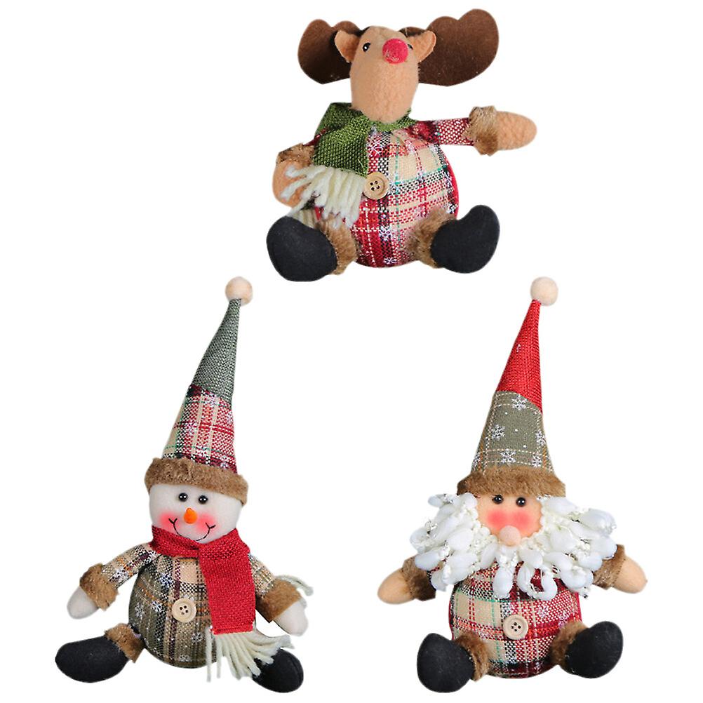 3pcs Christmas Dolls Decor Holiday Ornaments Snowman Reindeer Santa Claus Doll Hanging Decors