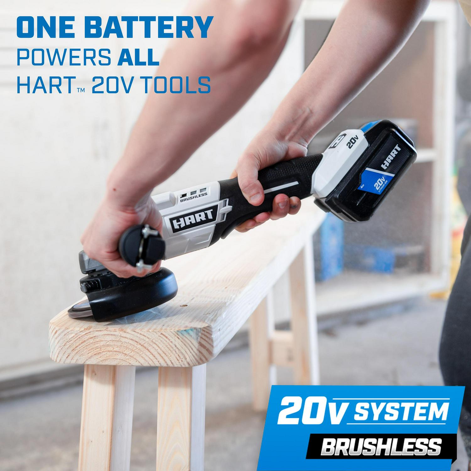 HART 20-Volt Brushless 4-1/2-Inch Angle Grinder/Cutoff Tool (Battery Not Included)