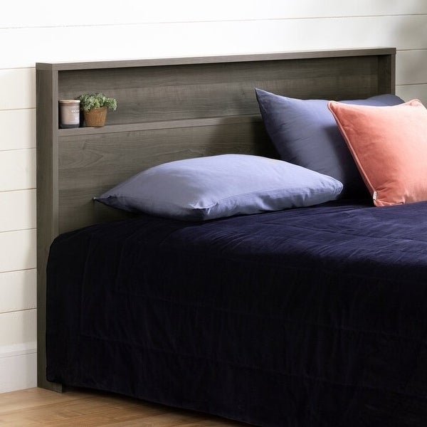 Full/Queen Size Modern Grey Storage Bookcase Panel Headboard - - 37170196