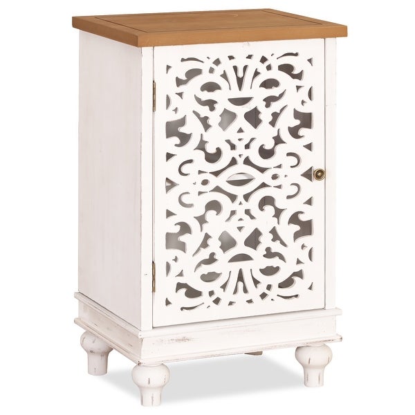 PHI VILLA Retro Distressed Hollow-Carved Side Table