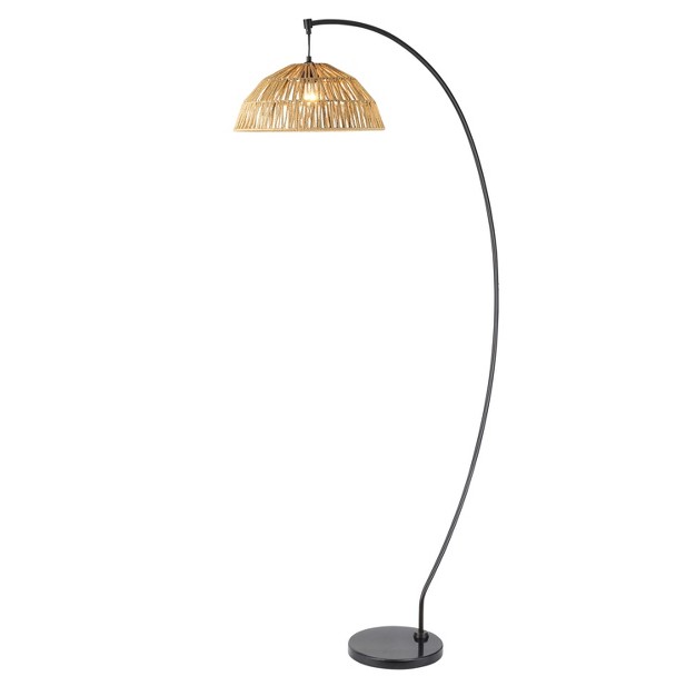 Metal And Rattan Bowl Boho Floor Lamp Black River Of Goods