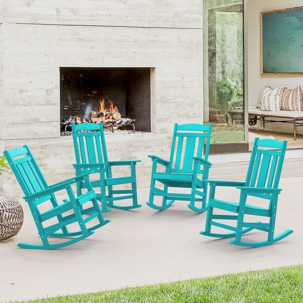 LUE BONA Plastic Outdoor Patio Adirondack Rocking Chairs For Porch Set of 4