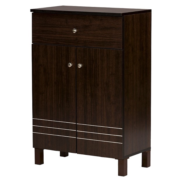 Felda Modern Shoe Cabinet With 2 Doors And Drawer Dark Brown Baxton Studio