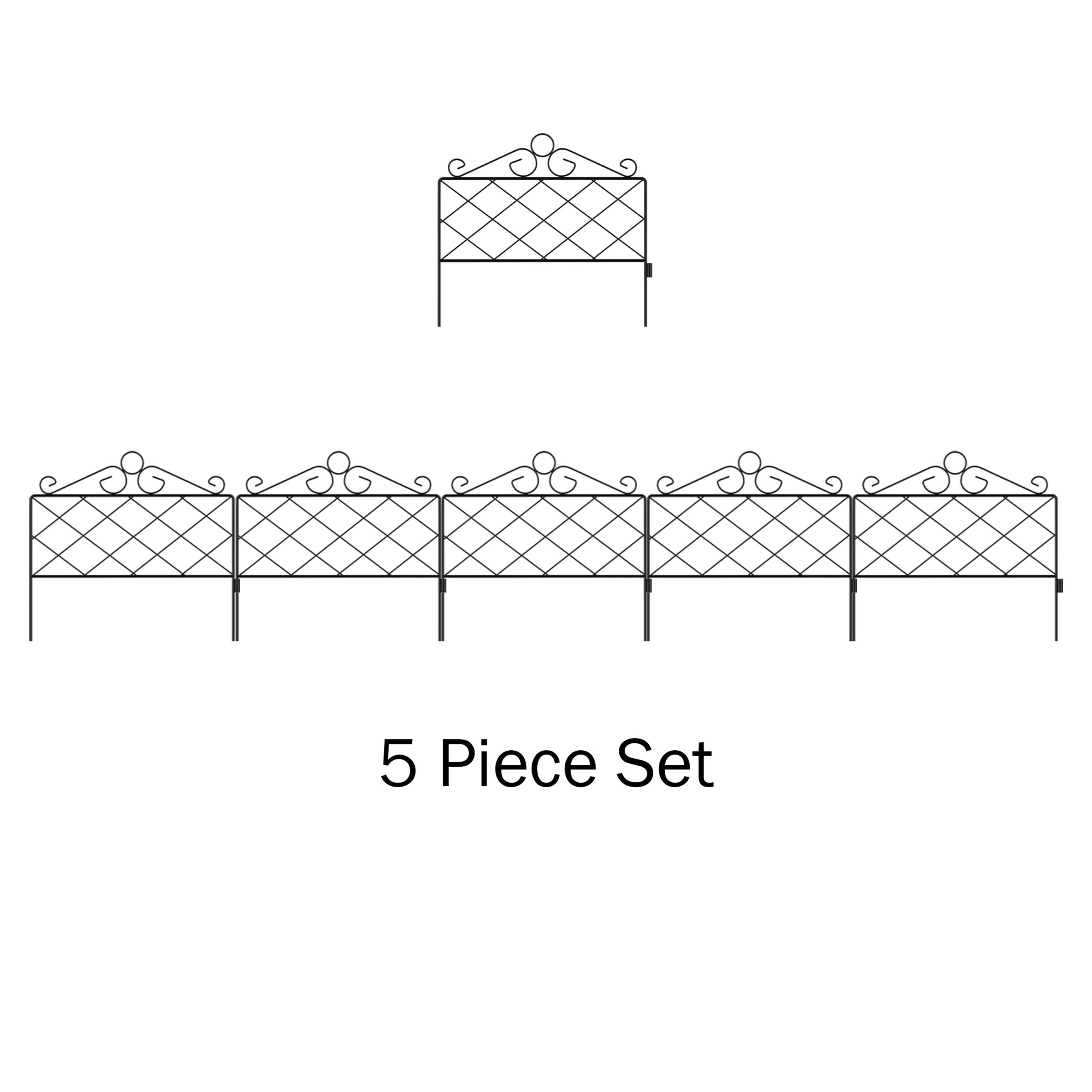 Metal Garden Fencing- Set of 5 Panels for Decorative Edging Flower Beds & Landscaping- Interlocking, Flexible, Azalea Design in Black by Pure Garden