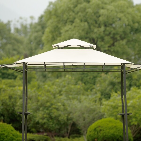 12Ft.Lx4.3Ft.W Steel Double Tiered Patio BBQ Grill Gazebo， Beige