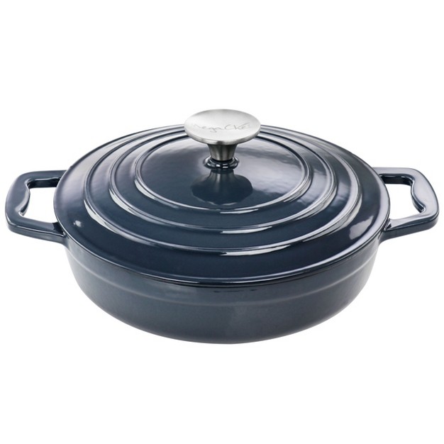 Megachef 2 Quart Round Enameled Cast Iron Braiser Pan In Dark Blue