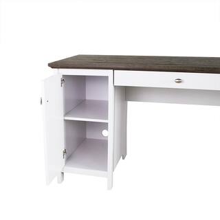 SAINT BIRCH Olivia 59.5 in. Gray Oak and White Wood 4-Drawer Writing Desk SBOV1125WDWG