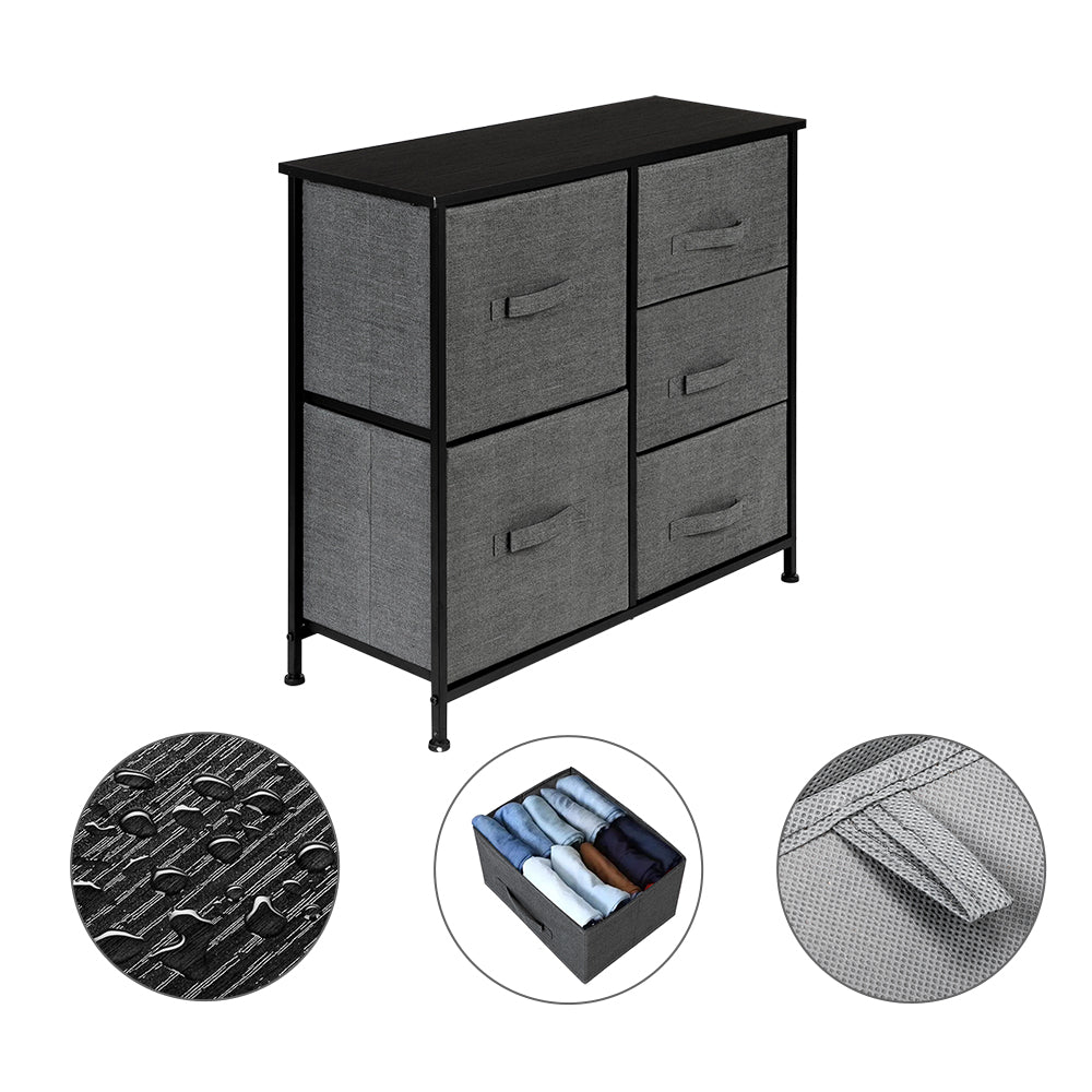 Dresser Organizer with 5 Drawers, Fabric Dresser Tower Gray