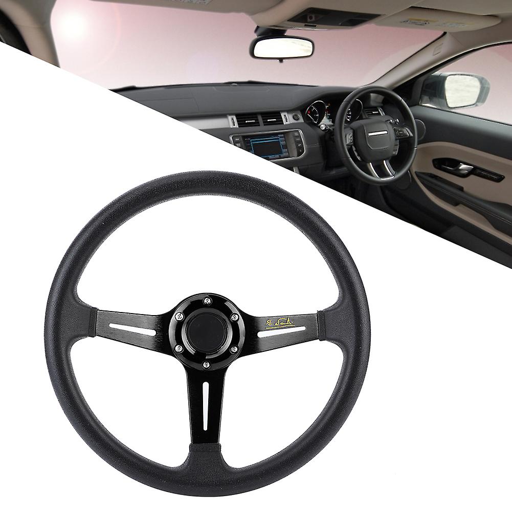 14in Universal Car Steering Wheel Pu Leather Aluminium Alloy W/horn Button Modifiedblack